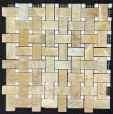 HONEY ONYX BASKETWEAVE WITH WHITE ABSOLUTE DOT MOSAIC POLISHED