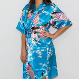 Floral Peacocks Plus size Turquoise Bridesmaid Kimono Robes