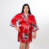 Floral Peacocks Red Bridesmaid Kimono Robes