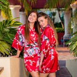 Floral Peacocks Red Bridesmaid Kimono Robes