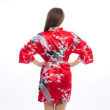 Floral Peacocks Red Bridesmaid Kimono Robes
