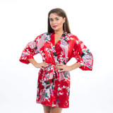 Floral Peacocks Red Bridesmaid Kimono Robes