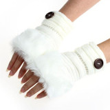 Knitted Faux Fur Fingerless Gloves for Women