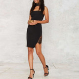 Lace Insert Black Bodycon Dress