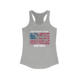 Red White Blue And Grey American Flag Greyhound Women's Racerback Tank with Grey Lettering