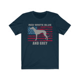 Red White Blue And Grey American Greyhound (Unisex T-Shirt) with Grey Lettering