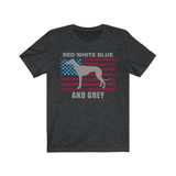 Red White Blue And Grey American Greyhound (Unisex T-Shirt) with Grey Lettering