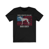 Red White Blue And Grey American Greyhound (Unisex T-Shirt) with Grey Lettering