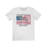 Red White Blue And Grey American Greyhound (Unisex T-Shirt) with Grey Lettering