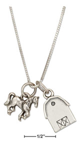 Sterling Silver 18" Barn and Horse Pendant Necklace
