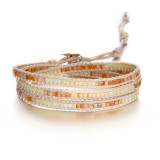 Bohemian Beaded Weave Charm Bracelets w Natural Stone and Handmade Leather & Rope