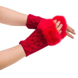 Winter Gloves  With Faux Rabbit Fur Knitted Wrist and Fingerless