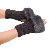 Winter Gloves  With Faux Rabbit Fur Knitted Wrist and Fingerless