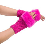 Winter Gloves  With Faux Rabbit Fur Knitted Wrist and Fingerless
