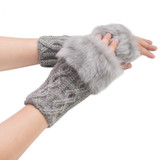 Winter Gloves  With Faux Rabbit Fur Knitted Wrist and Fingerless