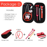 Red Color Medical Stethoscope Otoscope Tuning Fork Reflex Hammer LED Penlight Torch Tool Health Monitor Storage Case Full kit