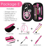 Pink Colored Stethoscope Otoscope Tuning Fork Reflex Hammer LED Penlight Torch Tool With Storage Case Kit