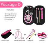 Pink Colored Stethoscope Otoscope Tuning Fork Reflex Hammer LED Penlight Torch Tool With Storage Case Kit