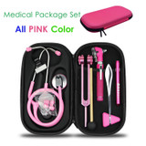 Pink Colored Stethoscope Otoscope Tuning Fork Reflex Hammer LED Penlight Torch Tool With Storage Case Kit