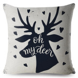 Nordic Cartoon Deer Head Print Cushion Cover Beige Linen Pillow Covers 45X45 Throw Pillows Cases For Sofa