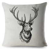 Nordic Cartoon Deer Head Print Cushion Cover Beige Linen Pillow Covers 45X45 Throw Pillows Cases For Sofa