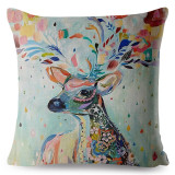 Nordic Cartoon Deer Head Print Cushion Cover Beige Linen Pillow Covers 45X45 Throw Pillows Cases For Sofa