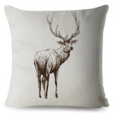 Nordic Cartoon Deer Head Print Cushion Cover Beige Linen Pillow Covers 45X45 Throw Pillows Cases For Sofa