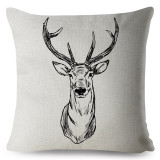 Nordic Cartoon Deer Head Print Cushion Cover Beige Linen Pillow Covers 45X45 Throw Pillows Cases For Sofa