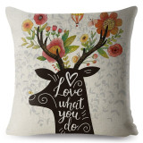 Nordic Cartoon Deer Head Print Cushion Cover Beige Linen Pillow Covers 45X45 Throw Pillows Cases For Sofa