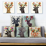 Nordic Cartoon Deer Head Print Cushion Cover Beige Linen Pillow Covers 45X45 Throw Pillows Cases For Sofa