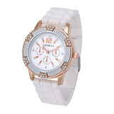 Geneva Watch Waterproof Women Watch Rose Gold Chronograph Silicone With Crystal Rhinestones