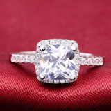 Women's Solid 925 Sterling Silver Cushion Cut Zircon Cz Jewelry Set Engagement Ring