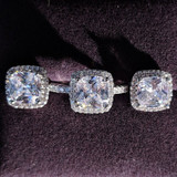 Women's Solid 925 Sterling Silver Cushion Cut Zircon Cz Jewelry Set Engagement Ring