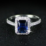 Women Luxury Silver Engagement Wedding Rings Optional Colors Blue And Yellow