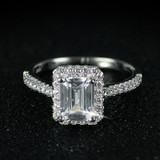 Women Luxury Silver Engagement Wedding Rings Optional Colors Blue And Yellow
