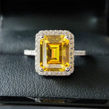 Women Luxury Silver Engagement Wedding Rings Optional Colors Blue And Yellow