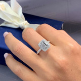 Women Luxury Silver Engagement Wedding Rings Optional Colors Blue And Yellow