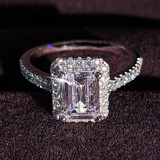 Women Luxury Silver Engagement Wedding Rings Optional Colors Blue And Yellow