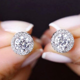 Women Luxury 925 Sterling Silver 6mm Small Zircon Stud Earring
