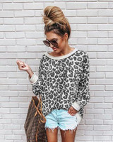 Women Sweatshirt Round Neck Print Leopard Jersey Loose Shirt
