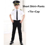 Kids Career Costume Pilot Flight Attendant Cosplay Uniforms Aircraft Captain Clothes