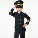 Kids Career Costume Pilot Flight Attendant Cosplay Uniforms Aircraft Captain Clothes