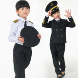 Kids Career Costume Pilot Flight Attendant Cosplay Uniforms Aircraft Captain Clothes