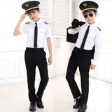 Kids Career Costume Pilot Flight Attendant Cosplay Uniforms Aircraft Captain Clothes