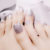 24Pcs Artificial Toe Nails Glitter Silver Fake Toenail Flat Top DIY Nail Art