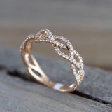 Twist Rope Engagement Hemp Cubic Wedding Ring For Women Rose Gold