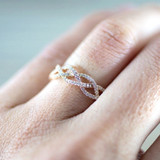 Twist Rope Engagement Hemp Cubic Wedding Ring For Women Rose Gold