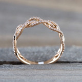 Twist Rope Engagement Hemp Cubic Wedding Ring For Women Rose Gold
