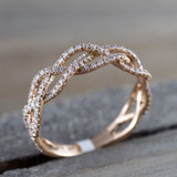 Twist Rope Engagement Hemp Cubic Wedding Ring For Women Rose Gold