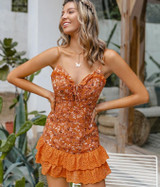Floral print hollow mini dress